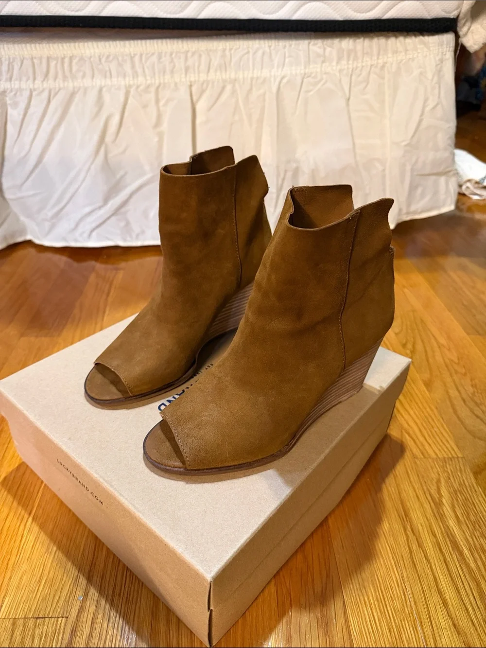 Lucky Brand Brown Suede Wedge Ankle Boots
